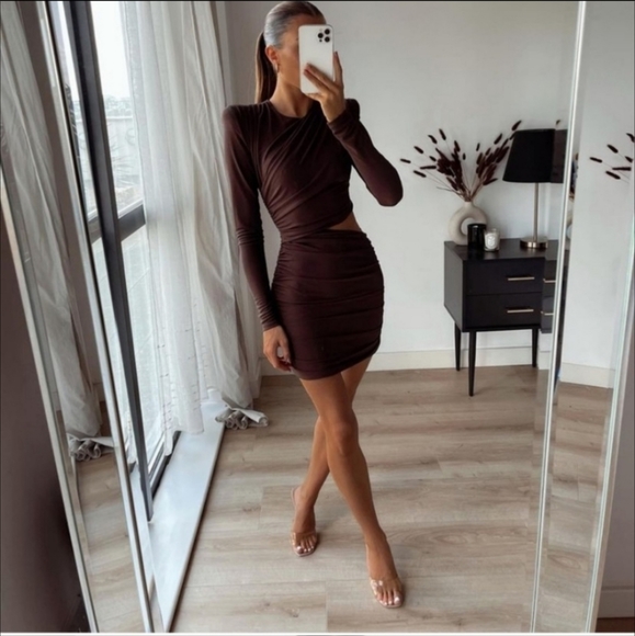 Zara Draped Brown Mini Dress - Picture 9 of 15